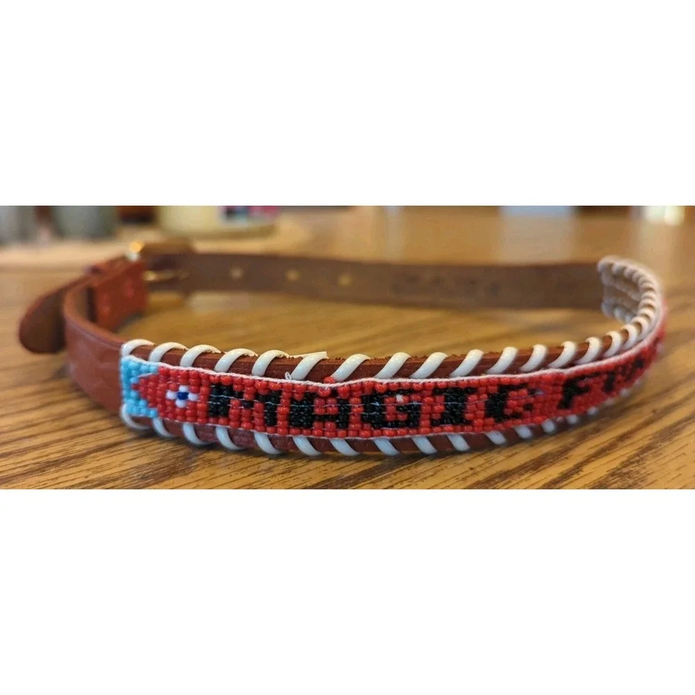 NOS Magic Forest Lake George NY Novelty Beaded Leather Belt Kids Youth Adult 20